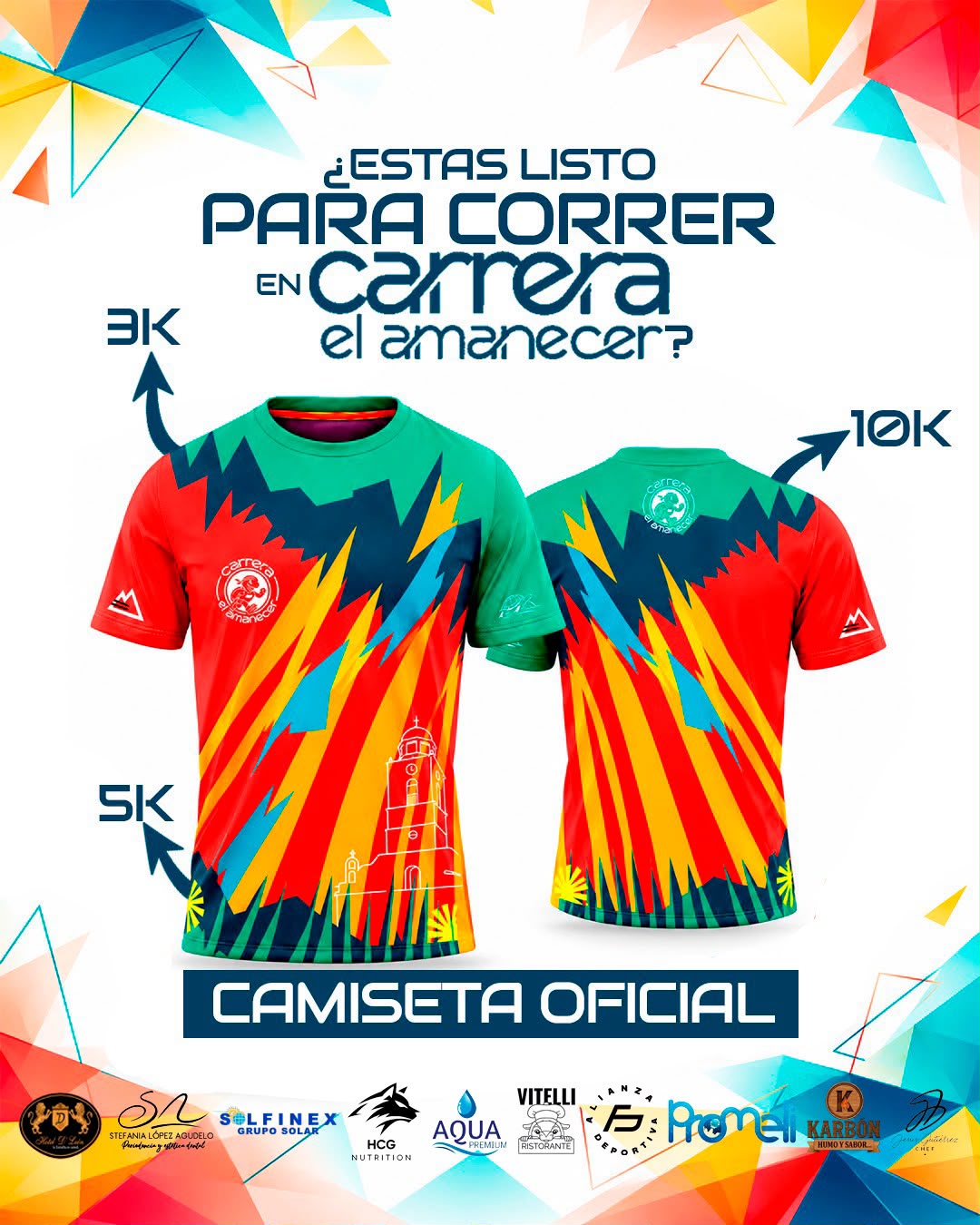 Camiseta oficial de Carrera al Amanecer, vista frontal y trasera